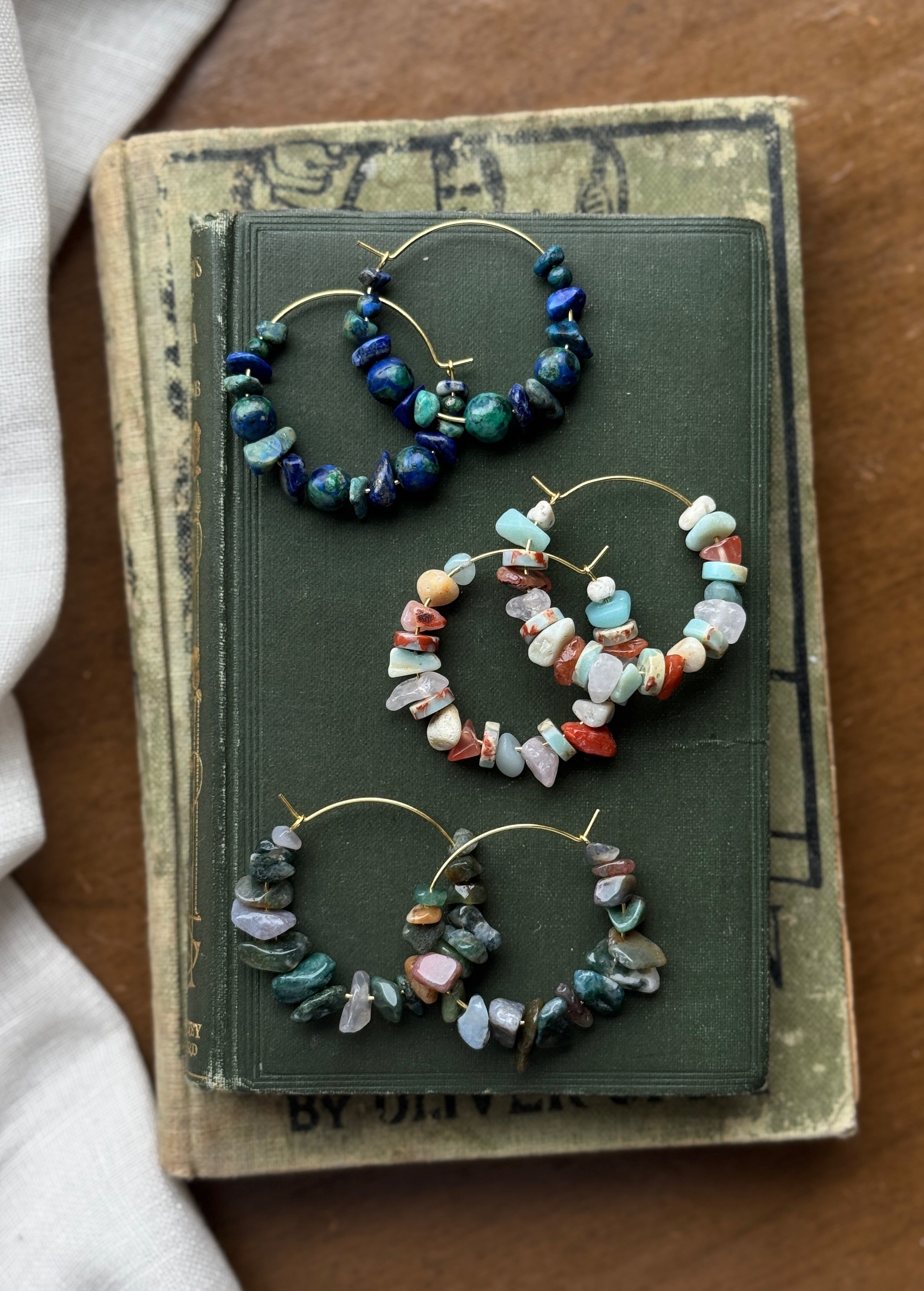 Seablue & Green Gemstone Hoops preorder
