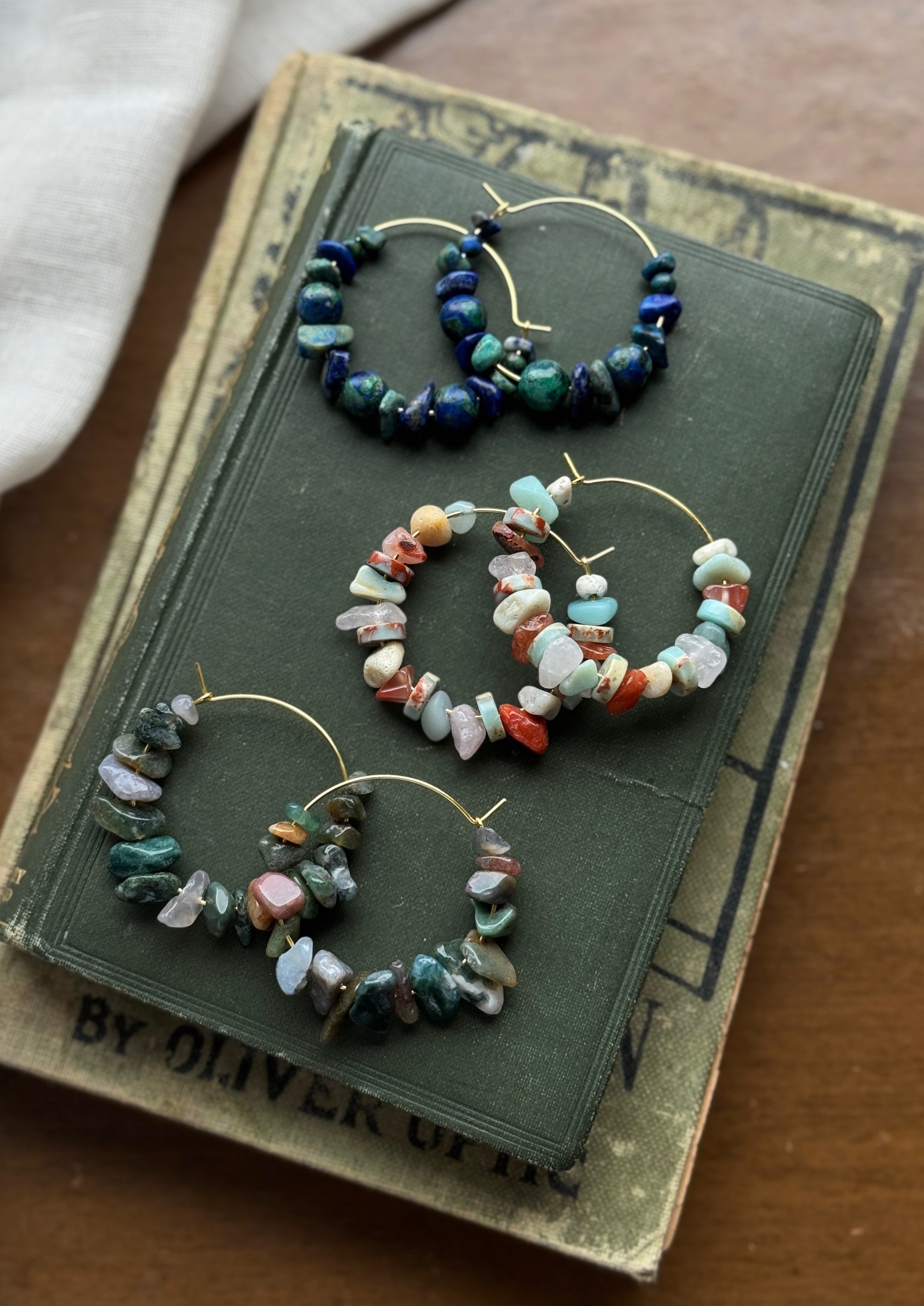 Seablue & Green Gemstone Hoops preorder