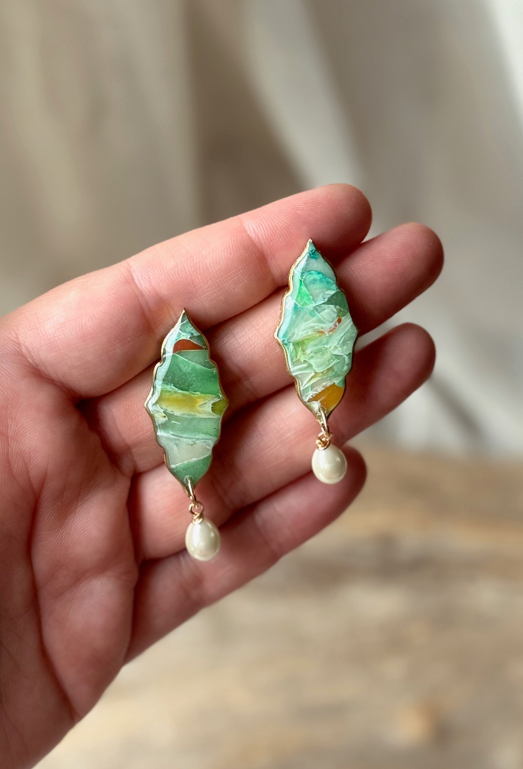 Aventurine Pearl Studs