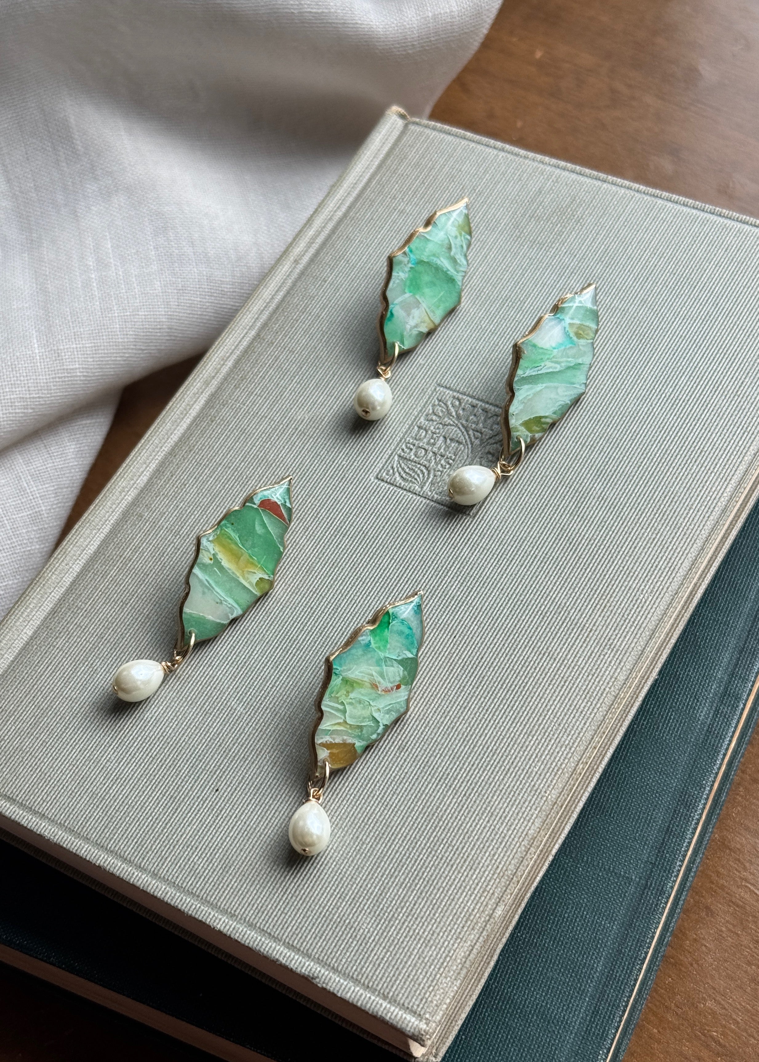 Aventurine Pearl Studs
