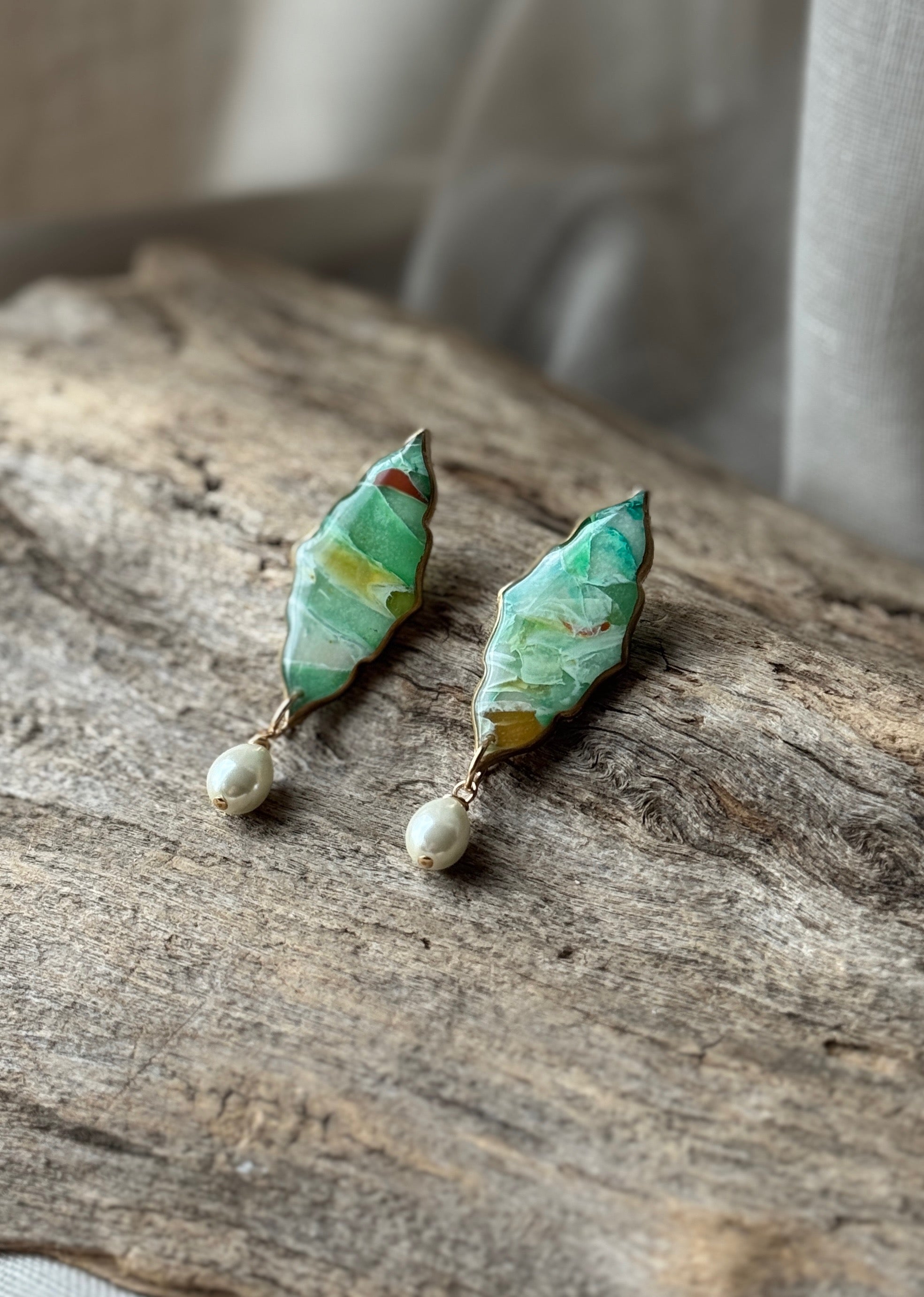 Aventurine Pearl Studs