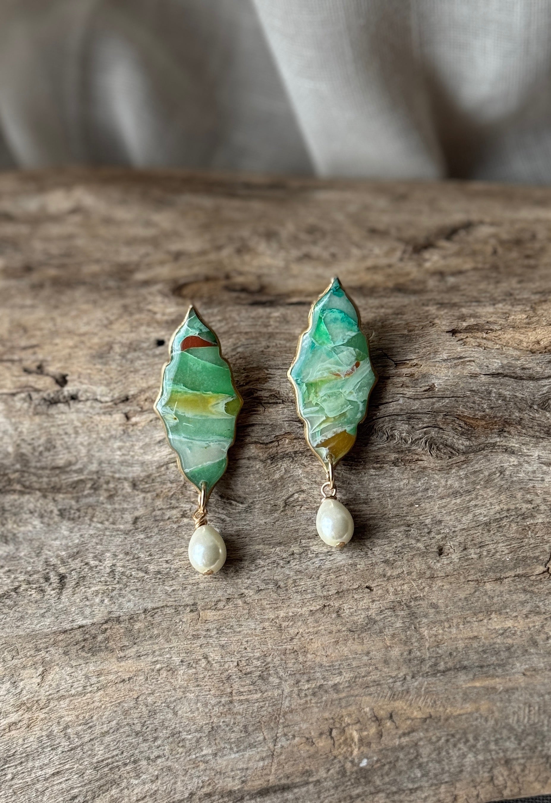 Aventurine Pearl Studs