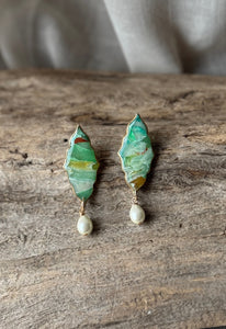 Aventurine Pearl Studs