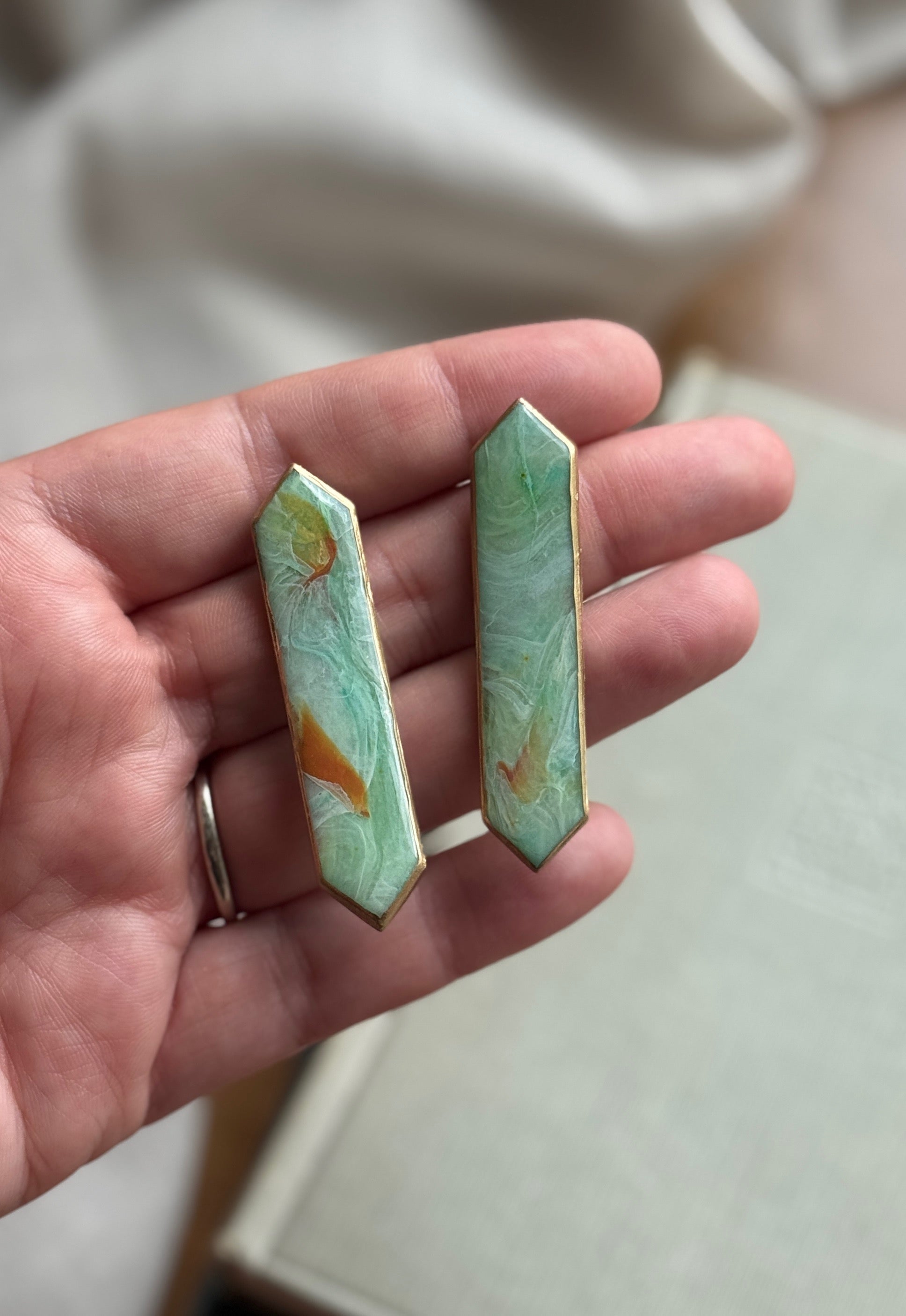 Aventurine Long Diamond Studs