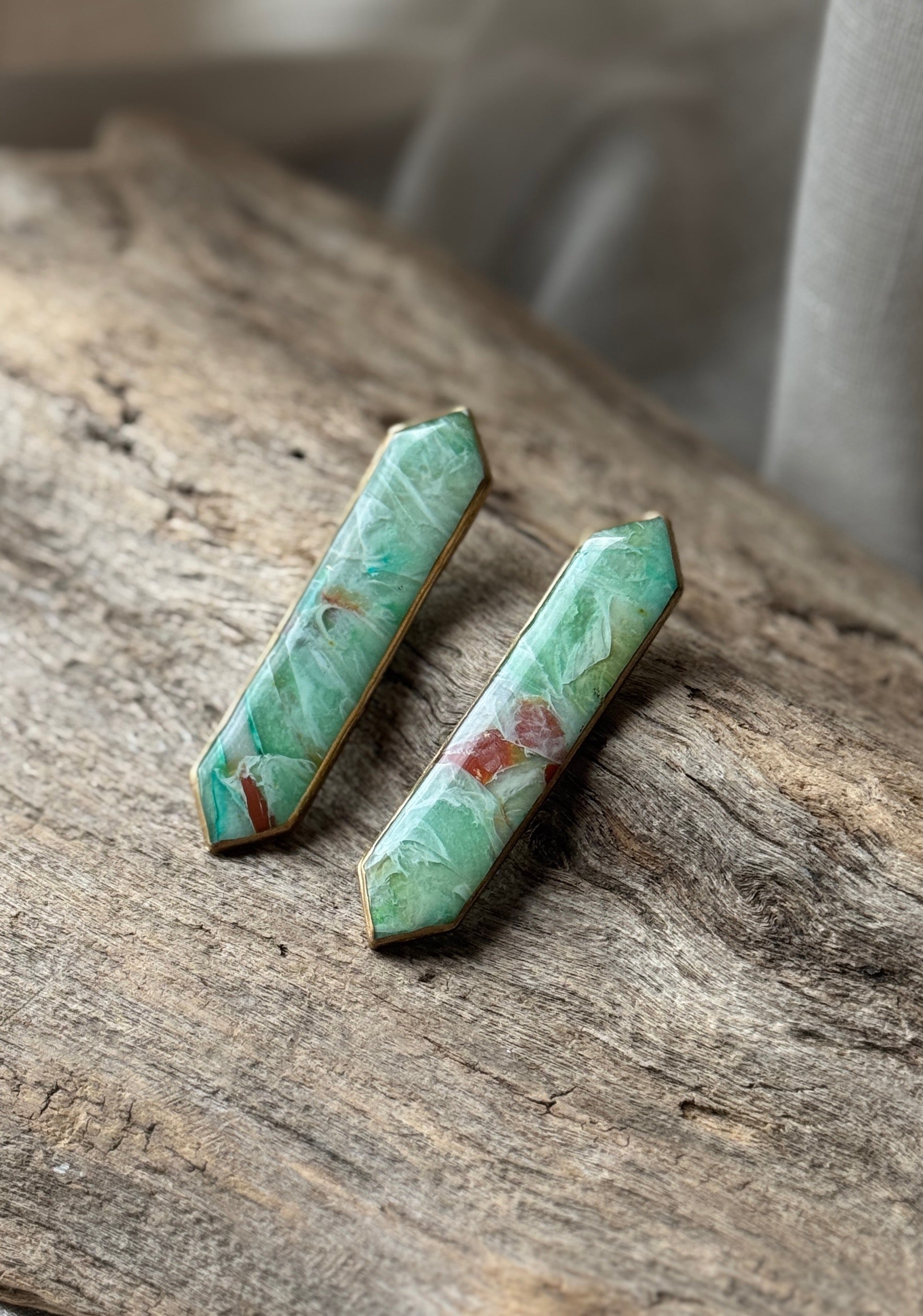 Aventurine Long Diamond Studs