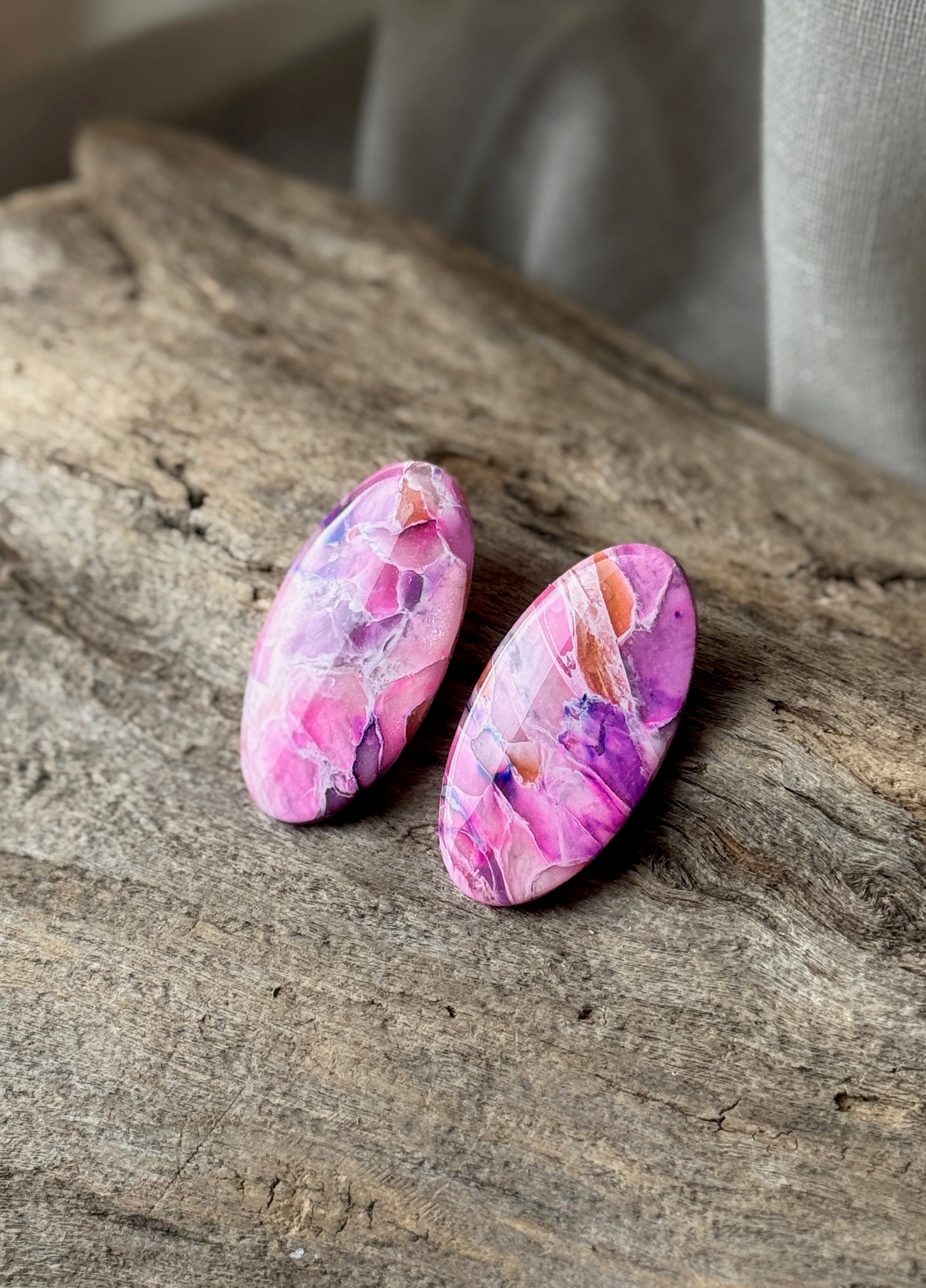 Pink Amethyst Oval Stud