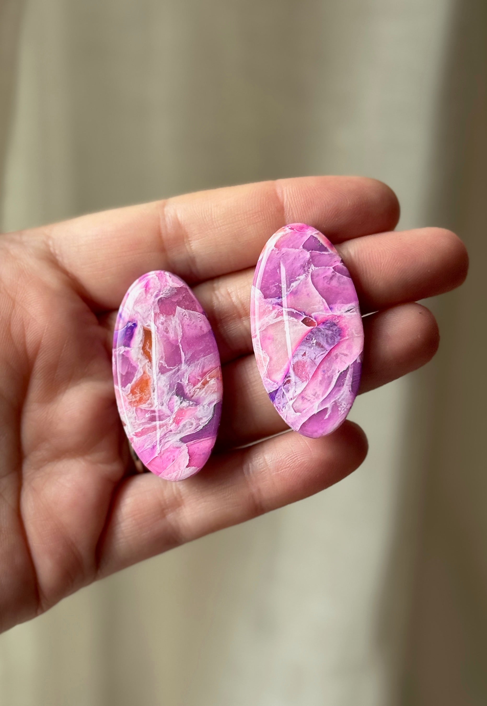 Pink Amethyst Oval Stud